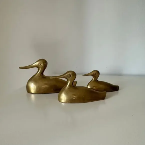 Set of 3 Solid Brass Sitting Ducks Vintage MCM - Picture 3 of 7